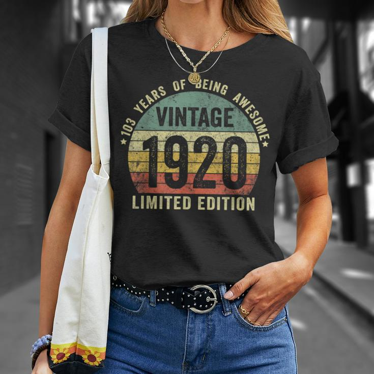 103Rd Birthday 103 Year Old Vintage 1920 Limited Edition T-shirt Gifts for Her