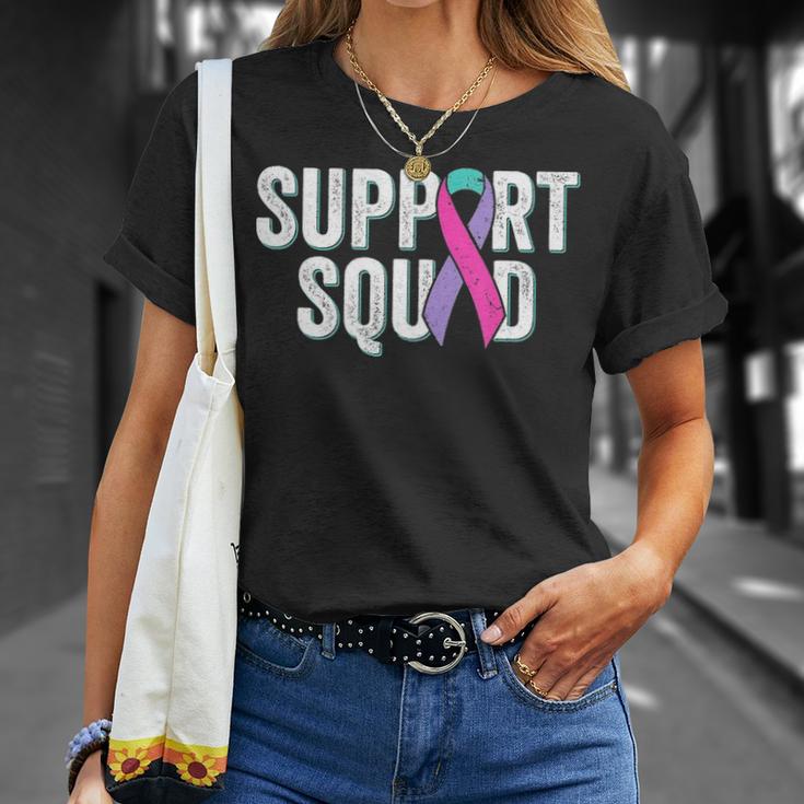 Thyroid Cancer Support Squad Friend Family Awareness Ribbon Unisex T-Shirt