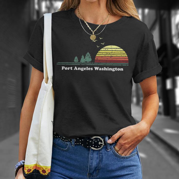 Vintage Port Angeles Washington Sunset Souvenir Print Unisex T-Shirt