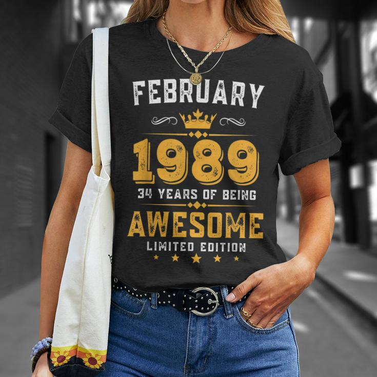 34 Years Old Vintage February 1989 34Th Birthday T-Shirt Gifts for Her