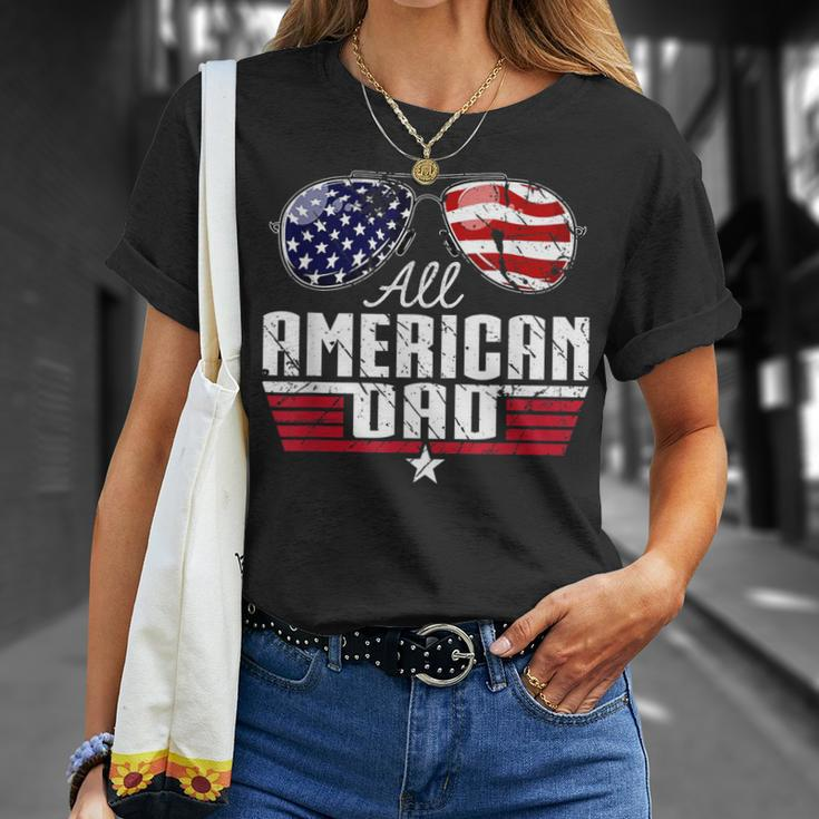 4Th Of July Family Matching All American Dad American Flag Unisex T-Shirt Gifts for Her