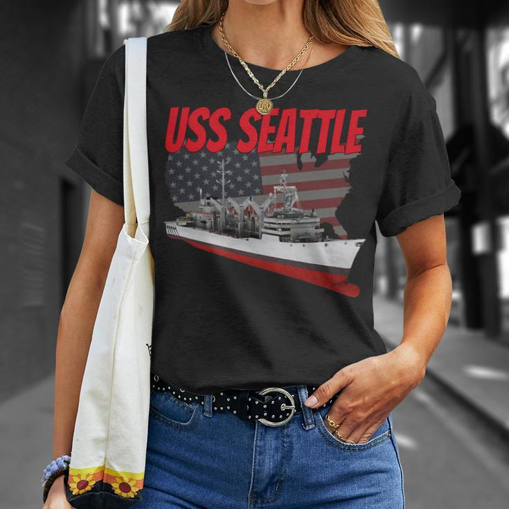 American Military Ship Uss Seattle Aoe-3 Veteran Father Son T-Shirt Gifts for Her