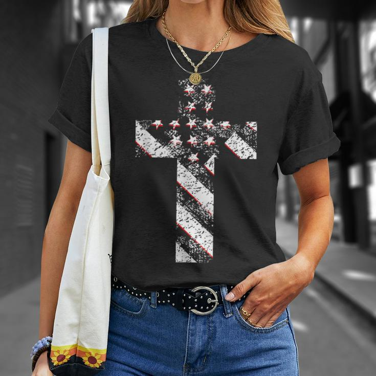 American Usa Flag Freedom Cross Military Style Army Mens Unisex T-Shirt Gifts for Her
