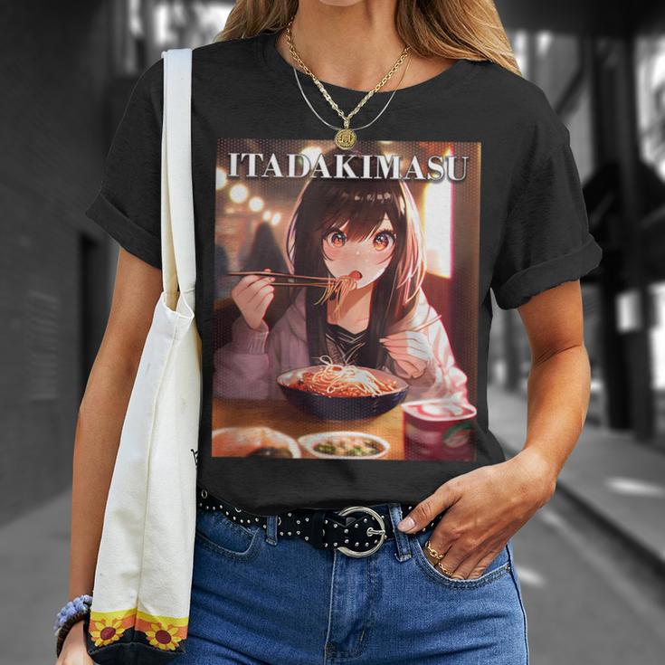 Anime Girl Eating Mukbang Itadakimasu Men's Back Print T-shirt