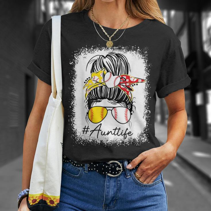 Aunt Life Softball Baseball Mothers Day Messy Bun Gift For Womens Unisex T-Shirt Gifts for Her