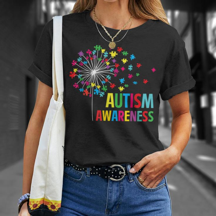 Autism Awareness Dandelion Puzzle Piece Dad Mom Autistic Unisex T-Shirt Gifts for Her