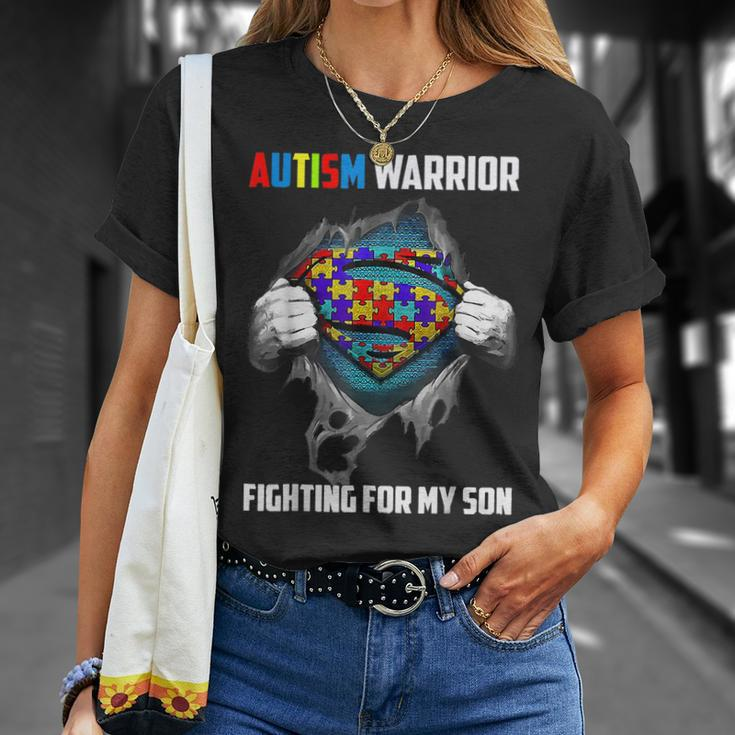 Autism Warrior Fighting For My Son Autism Mom Dad Parents Unisex T-Shirt Gifts for Her
