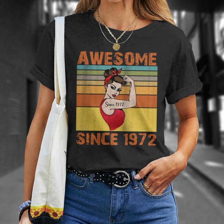 Awesome Since 1972 50Th Birthday Messy Bun Unisex T-Shirt Gifts for Her