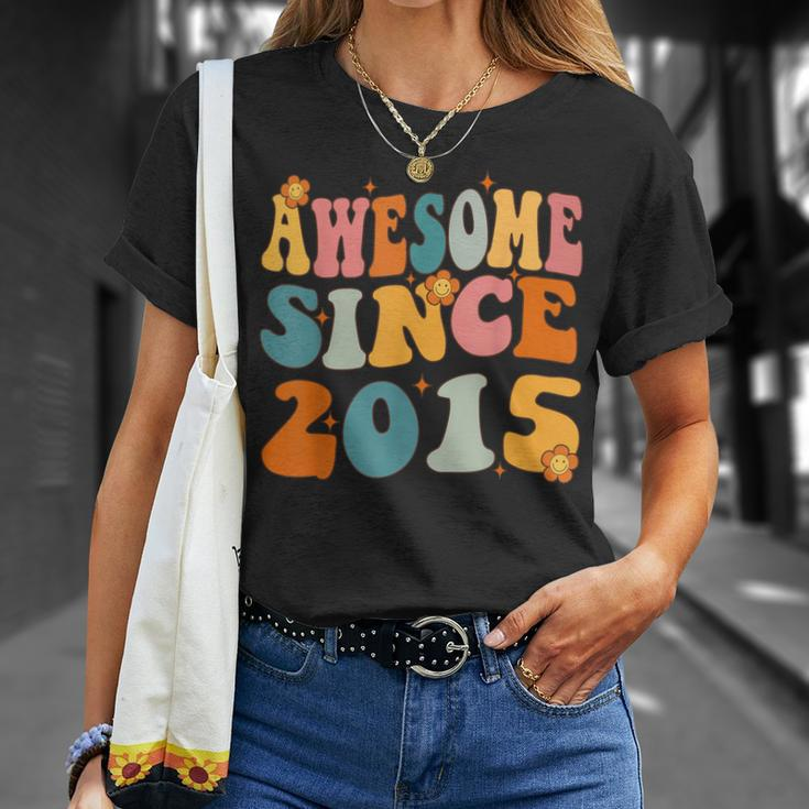 Awesome Since 2015 Birthday 8Th Anniversary Groovy 8 Years Unisex T-Shirt Gifts for Her