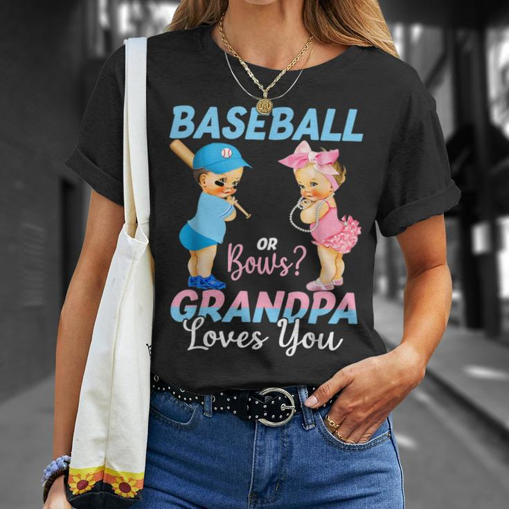 Baseball Or Bows Grandpa Loves You Baby Gender Reveal T-Shirt Gifts for Her