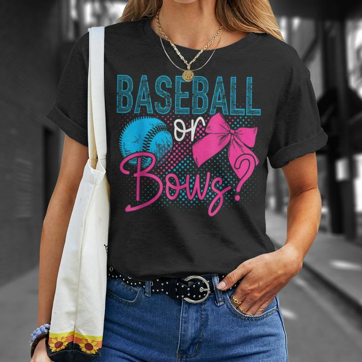 Baseball Or Bows Gender Reveal Party Quote Mom Dad Unisex T-Shirt Gifts for Her