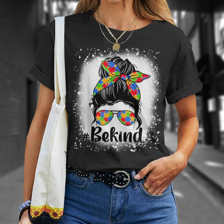 Be Kind Autism Awareness Messy Bun Mom Girl Unisex T-Shirt Gifts for Her