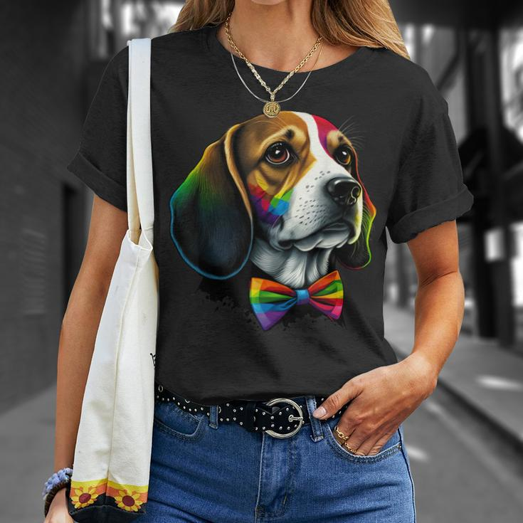 Beagle Gay Pride Dog Lgbt Rainbow Flag On Beagle Lgbtq Unisex T-Shirt Gifts for Her
