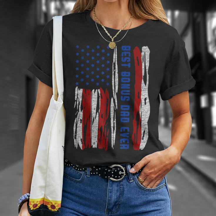 Best Bonus Dad Ever Us Flag Step Father Fathers Day Gift Gift For Mens Unisex T-Shirt Gifts for Her