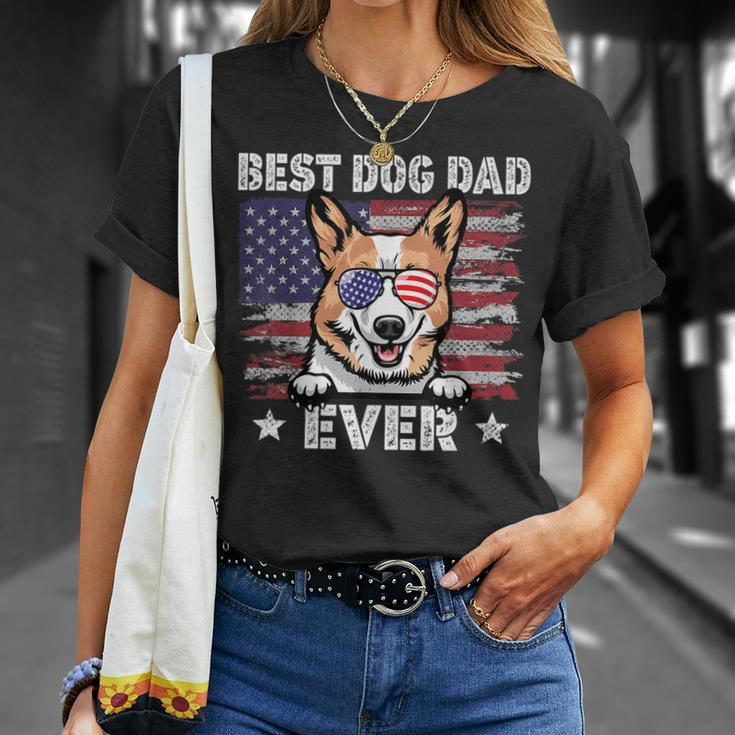 Best Corgi Dad Ever American Flag Fathers Day Unisex T-Shirt Gifts for Her