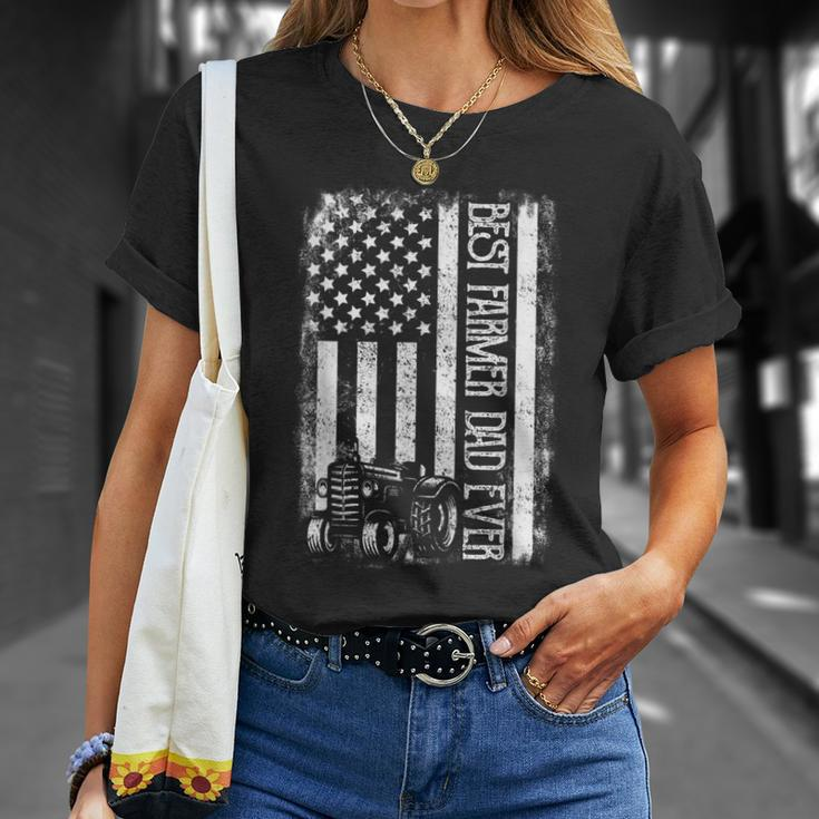 Best Farmer Dad Ever With Us American Flag Fathers Day Unisex T-Shirt Gifts for Her
