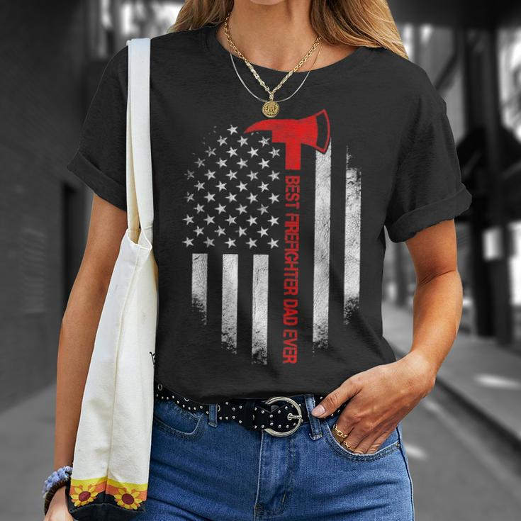 Best Firefighter Dad Ever American Flag Fathers Day V2 Unisex T-Shirt Gifts for Her