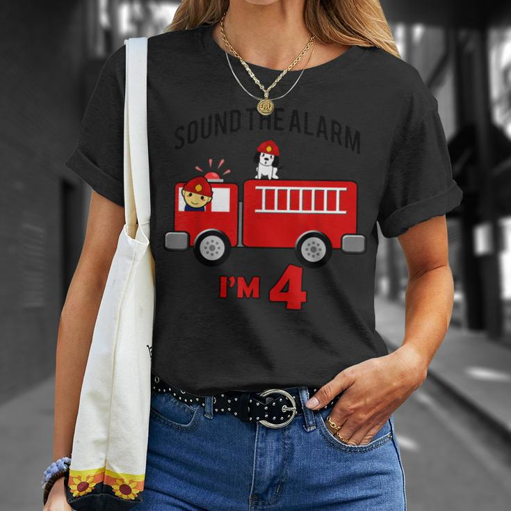 Birthday 4 Year Old Fire Fighter Truck Firetruck T-Shirt Gifts for Her
