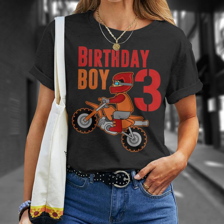 Birthday Boy 3 Year Old Dirt Bike Shirt | 3Rd Bday Biking Unisex T-Shirt Gifts for Her