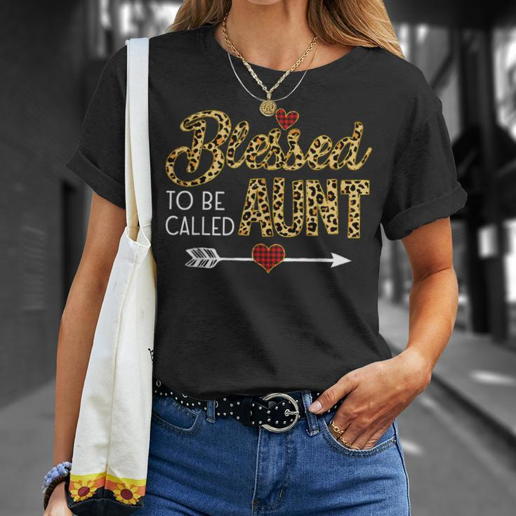 Blessed To Be Called Aunt Leopart Red Plaid Buffalo Xmas Unisex T-Shirt Gifts for Her