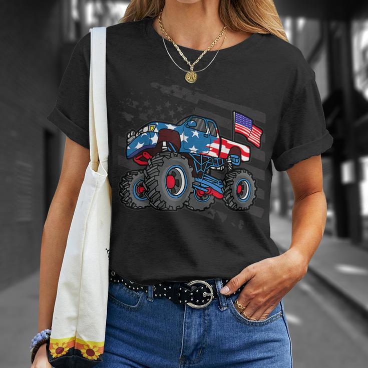 Boys Monster Truck Lover American Flag Racing Usa Patriotic Unisex T-Shirt Gifts for Her