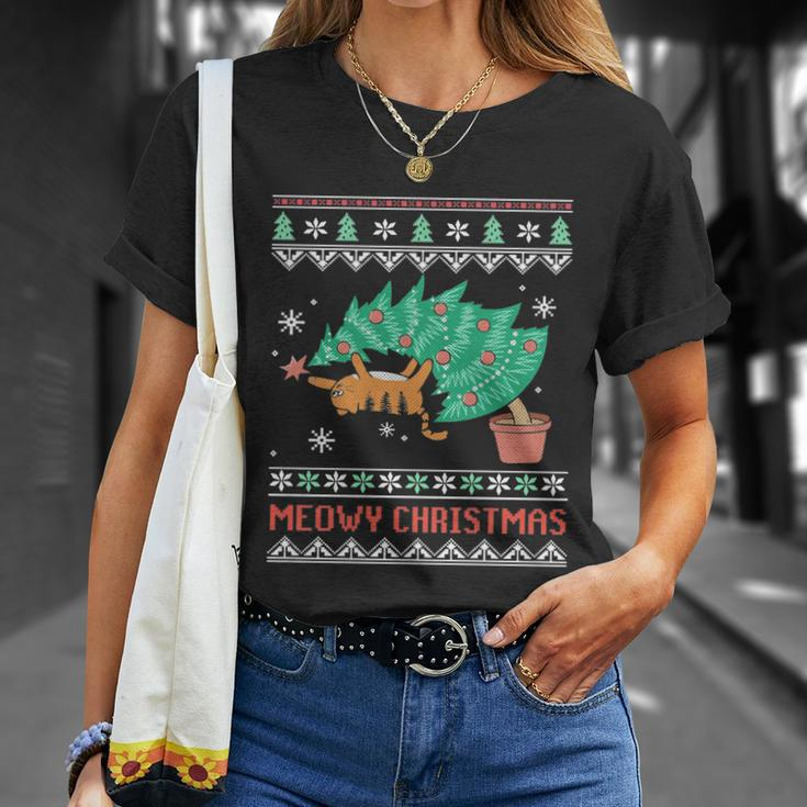 Cat Ugly Christmas Gift Meowy For Christmas Cats Lover Unisex T-Shirt Gifts for Her