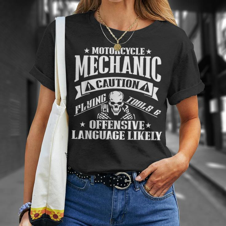 Caution Flying Tools Motorcycle Mechanic Product Unisex T-Shirt Gifts for Her