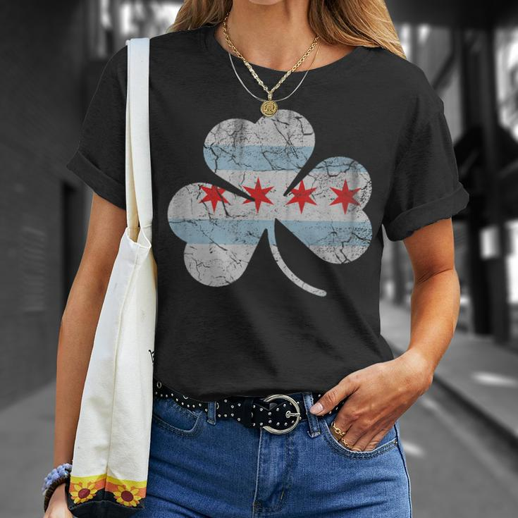Chicago Flag Shamrock Irish St Patricks Day Couples T-Shirt Gifts for Her