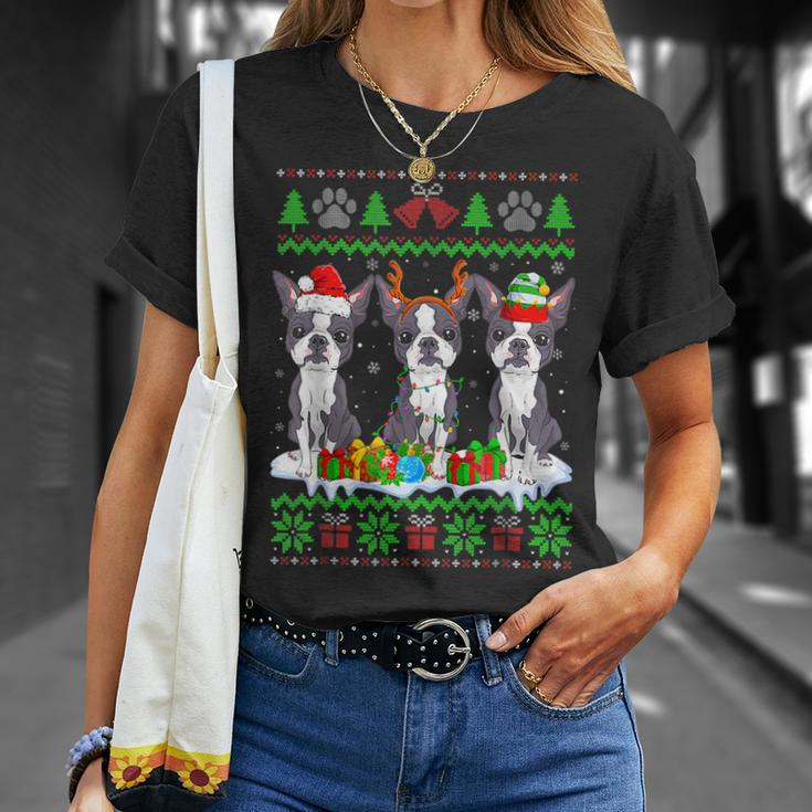 Christmas Boston Terrier Dog Puppy Lover Ugly Xmas Sweater T-shirt Gifts for Her