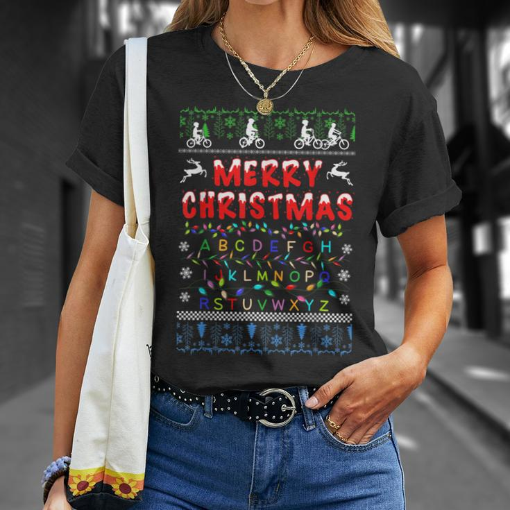 Christmas Things Ugly Upside Down Light Stranger Bike T-Shirt Gifts for Her