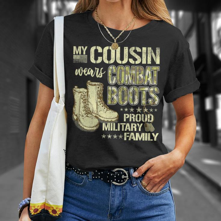 My Cousin Wears Combat Boots Dog Tags Proud Military Family T-Shirt Gifts for Her