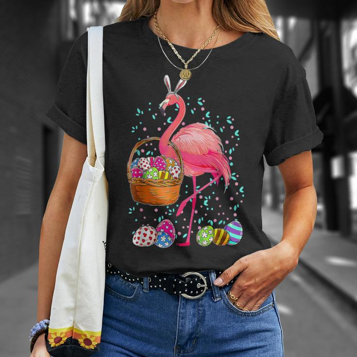 Cute Flamingo Bunny Eggs Happy Easter Egg Basket Hunting Unisex T-Shirt Gifts for Her