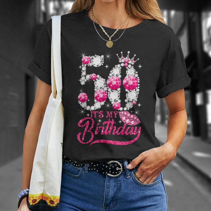 Cute Gift Its My 50Th Birthday Queen 50 Years Old Shoes Crown Diamond Funny Gif Unisex T-Shirt Gifts for Her