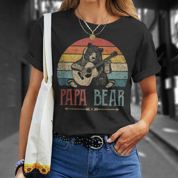 Mens Cute Papa Bear Vintage Fathers Day Retro Dad Guitar T-Shirt Gifts for Her