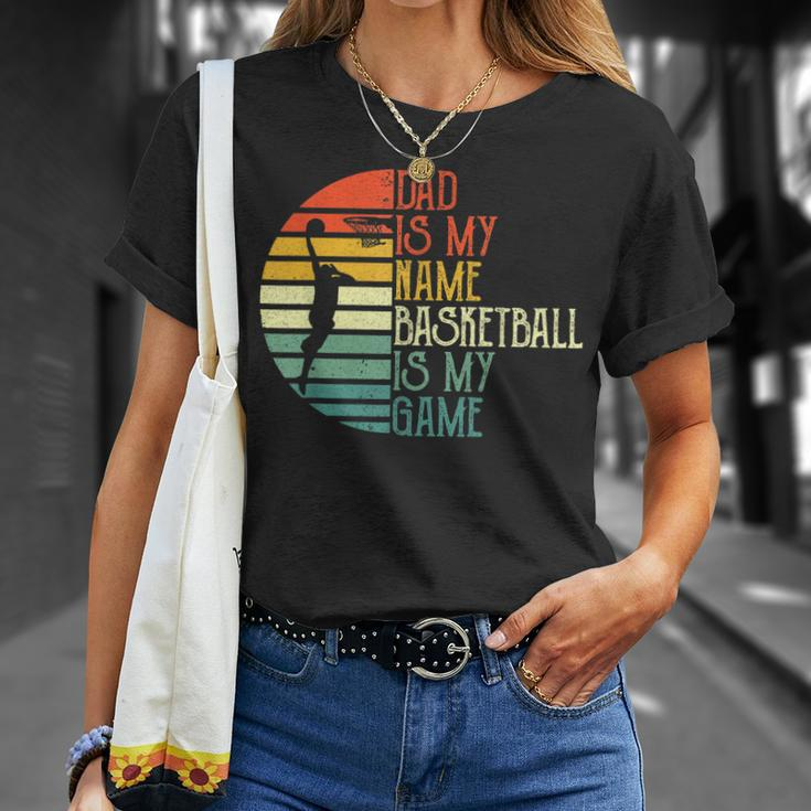 Mens Dad Is My Name Basketball Is My Game Sport Fathers Day T-Shirt Gifts for Her