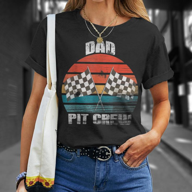 Dad Pit Crew Race Car Chekered Flag Vintage Racing Party T-Shirt Gifts for Her