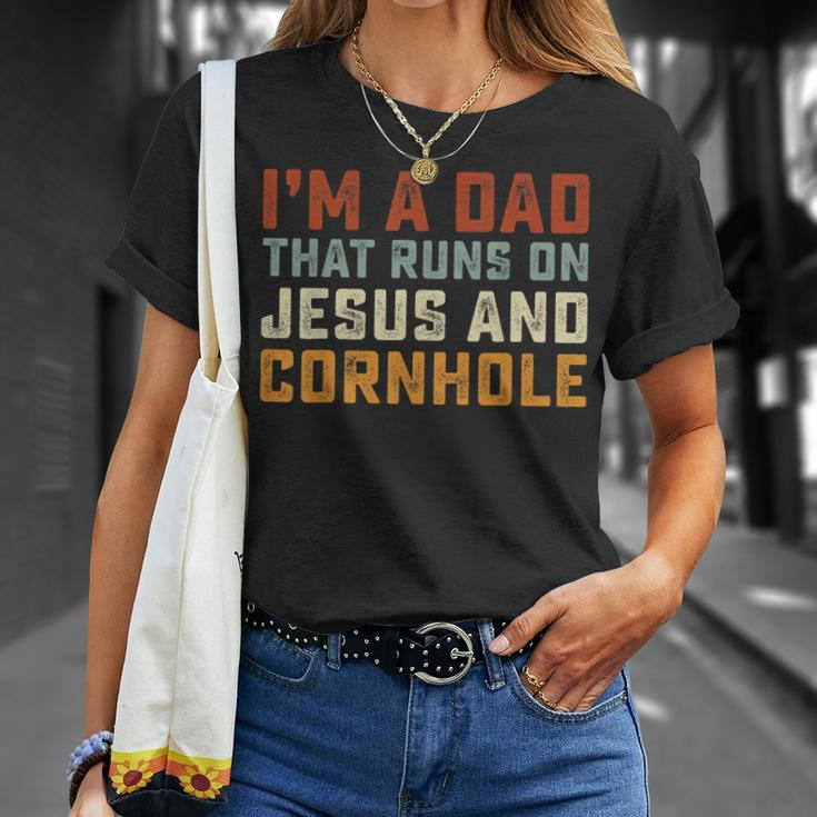 Im A Dad That Runs On Jesus Cornhole Christian Vintage T-Shirt Gifts for Her