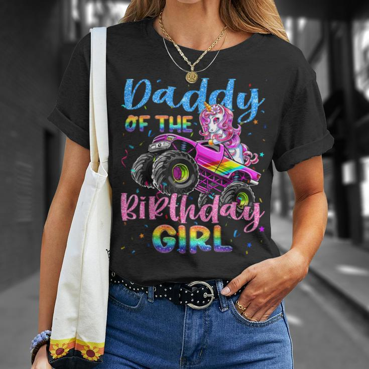 Daddy Of The Birthday Girl Racing Unicorn Monster Truck Bday Unisex T-Shirt Gifts for Her
