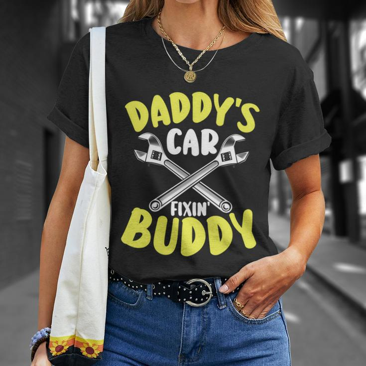 Daddys Car Fixing Buddy Mechanic Car Guy Dad Fathers Day Cool Gift Unisex T-Shirt Gifts for Her