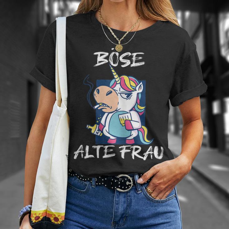 Damen Böse Alte Frau Für Oma Großmuter Spruch Rockerin T-Shirt Geschenke für Sie