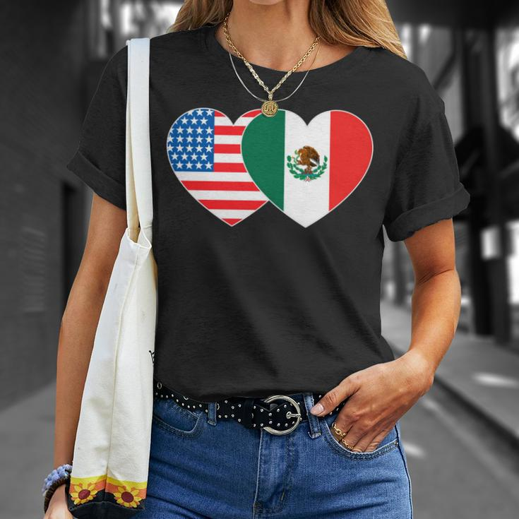 Doppelherz Mexiko & USA Flagge Langarmshirt für mexikanisch-amerikanische Patrioten Geschenke für Sie