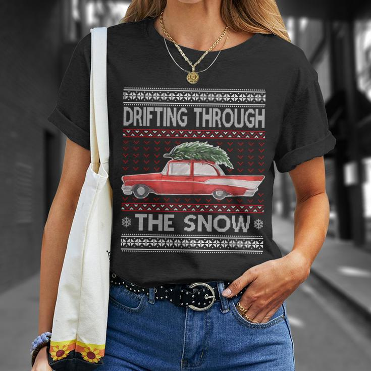 Drifting Through The Snow Ugly Christmas Sweater Unisex T-Shirt Gifts for Her