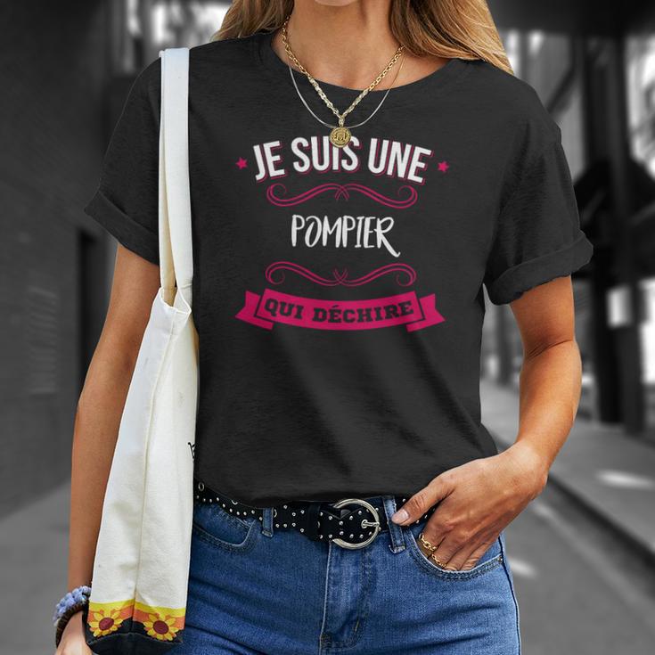 Feuerwehr Motivationsshirt Je suis une pompier qui déchire, Schwarzes T-Shirt Geschenke für Sie