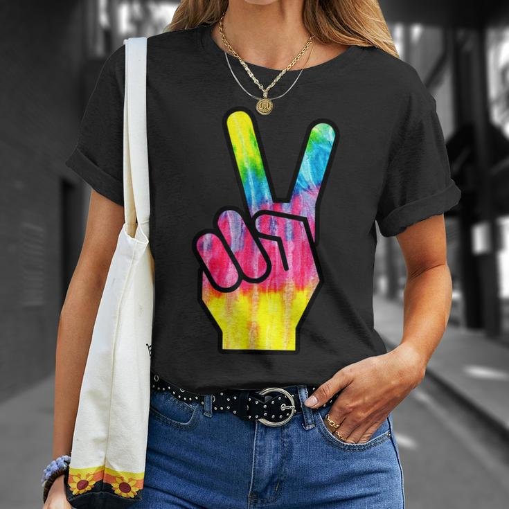 Finger Peace Sign Tie Dye 60S 70S Funny Hippie Costume Unisex T-Shirt Gifts for Her
