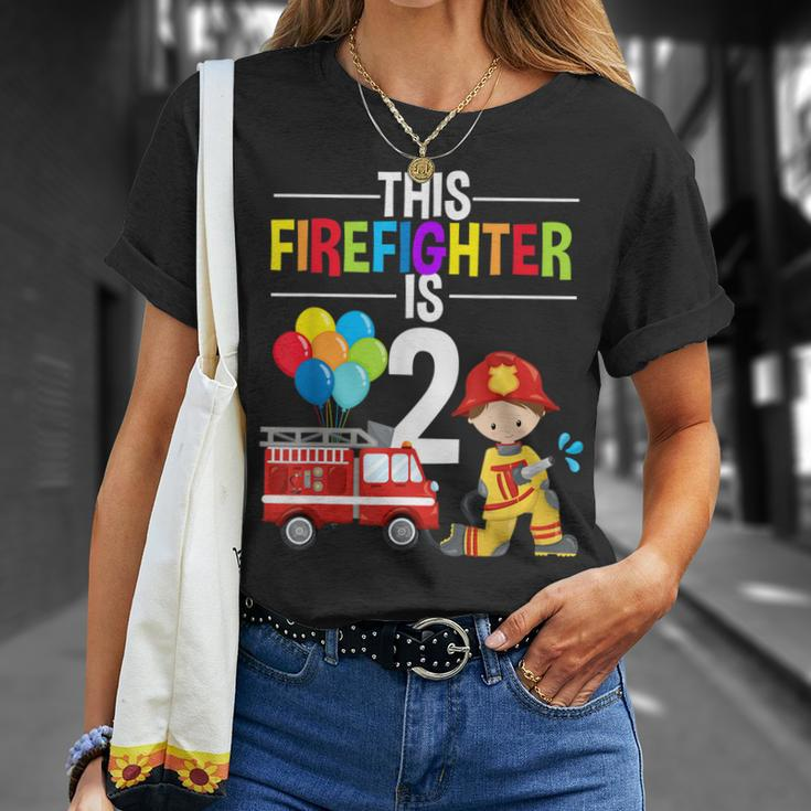 This Firefighter Is 2 2Nd Birthday Fire Truck Fireman Boys T-Shirt Gifts for Her