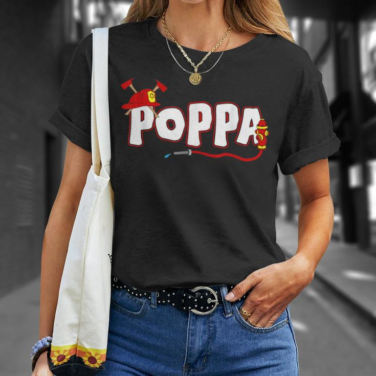 Firefighter Grandpa Fire Department Hydrant Poppa Gift Unisex T-Shirt Gifts for Her