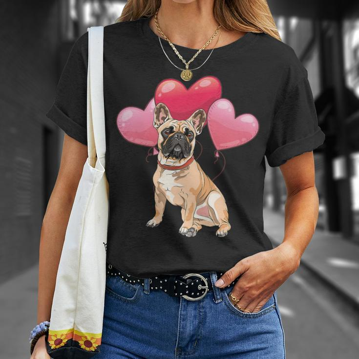 French Bulldog Frenchie Dog Cute Frenchie Heart Balloons Pet Animal Dog French Bulldog 131 Frenchies Unisex T-Shirt Gifts for Her