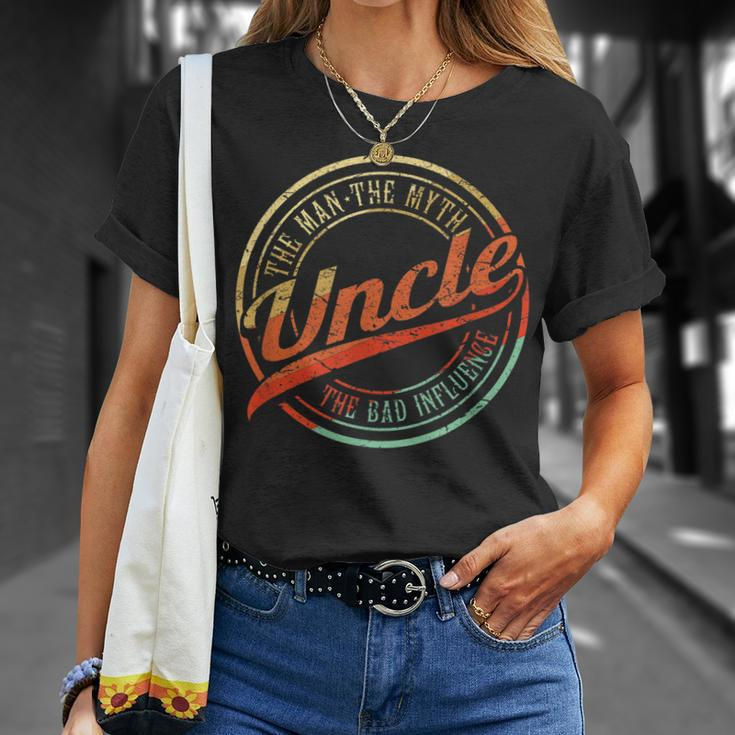 Funny Birthday Gifts For Uncle The Man Myth Bad Influence Gift For Mens Unisex T-Shirt Gifts for Her