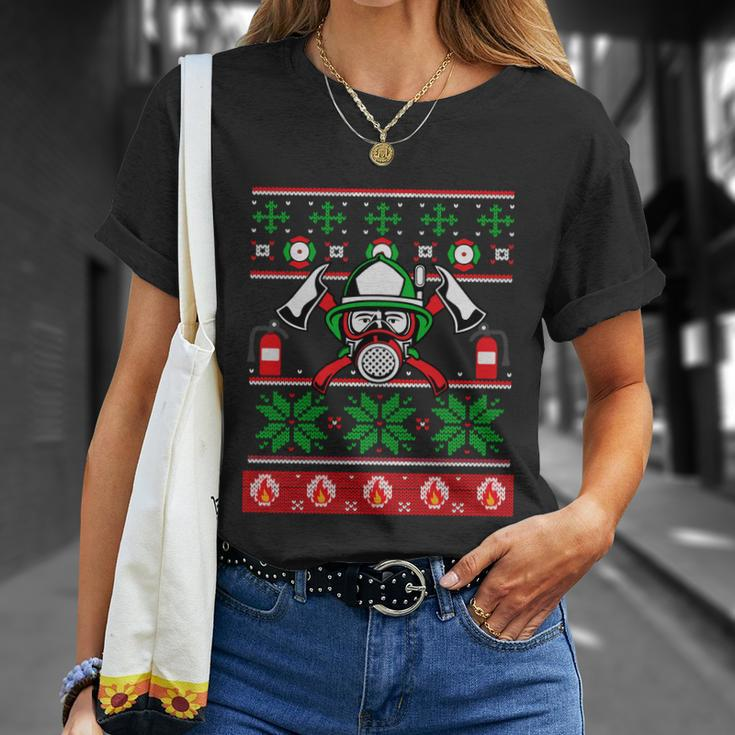 Funny Firefighter Xmas Ugly Christmas Sweater Firefighter Great Gift Unisex T-Shirt Gifts for Her