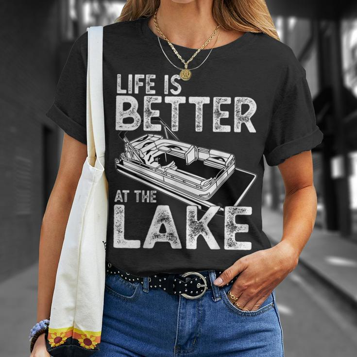 Funny Pontoon Captain Life Is Better At The Lake Boating Unisex T-Shirt Gifts for Her